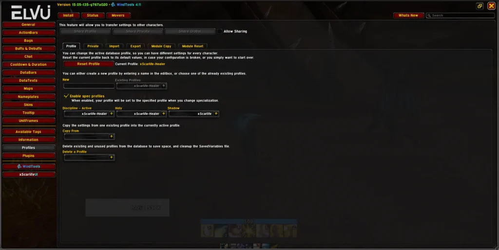 Assign the xScarlifeUI healer profile to healing specialisations