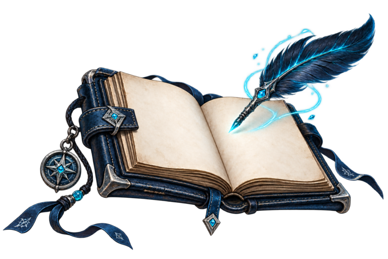 Fantasy field journal and cyan quill for xScarlifeUI feedback