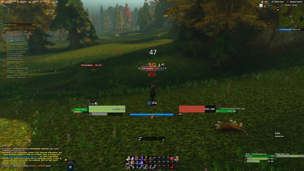 WoW Forever EllesmereUI hunter questing interface in Hillsbrad Foothills