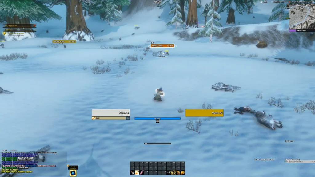 WoW Forever EllesmereUI priest questing interface in Coldridge Valley